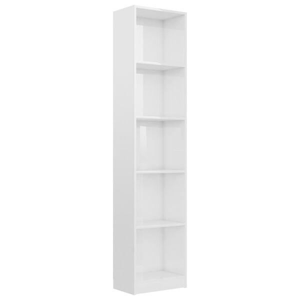 vidaXL 5-Tier Book Cabinet High Gloss White 40x24x175 cm Engineered Wood
