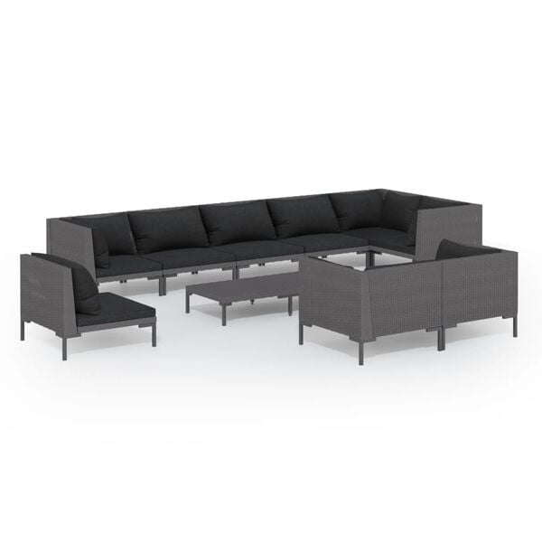 vidaXL 10 Piece Garden Lounge Set with Cushions Poly Rattan Dark Grey