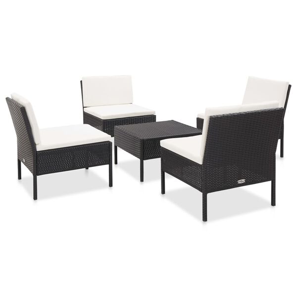 vidaXL 5 Piece Garden Sofa Set with Cushions Poly Rattan Black