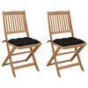 vidaXL Folding Garden Chairs 2 pcs with Cushions Solid Acacia Wood
