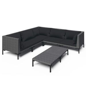 vidaXL 6 Piece Garden Lounge Set with Cushions Poly Rattan Dark Grey