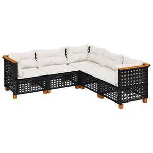 vidaXL 5 Piece Garden Sofa Set with Cushions Black Poly Rattan