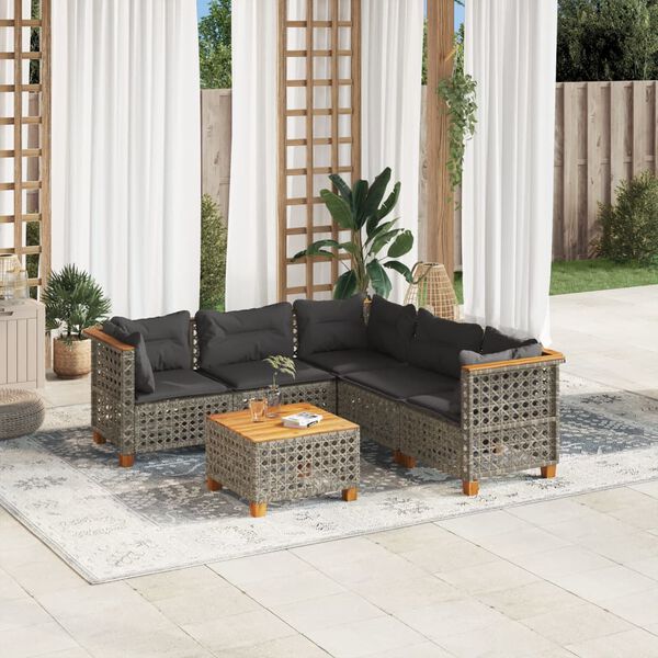 vidaXL 6 Piece Garden Sofa Set with Cushions Grey Poly Rattan