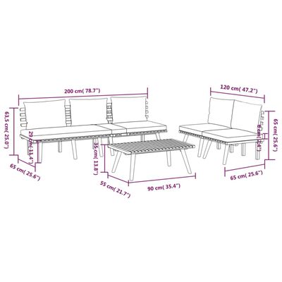 vidaXL 4 Piece Garden Lounge Set with Cushions Solid Wood Acacia