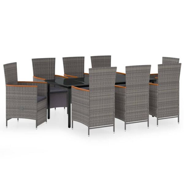 vidaXL 9 Piece Garden Dining Set with Cushions Grey