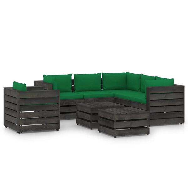 vidaXL 8 Piece Garden Lounge Set with Cushions Grey Impregnated Wood