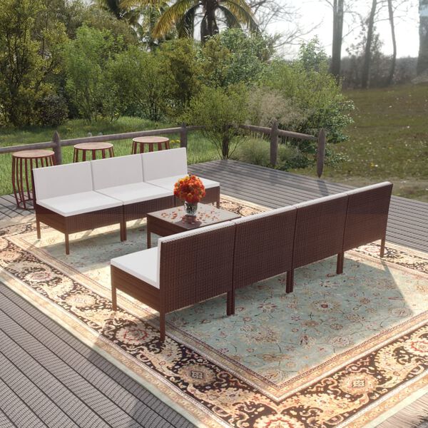 vidaXL 8 Piece Garden Lounge Set with Cushions Poly Rattan Brown