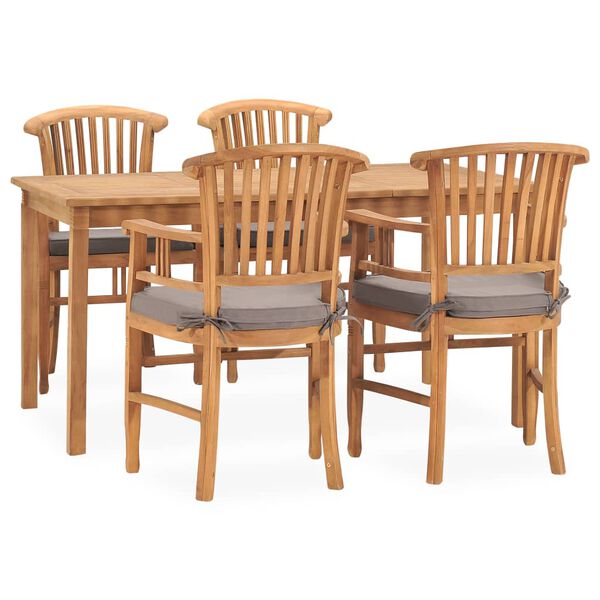 vidaXL 5 Piece Garden Dining Set with Cushions Solid Teak Wood