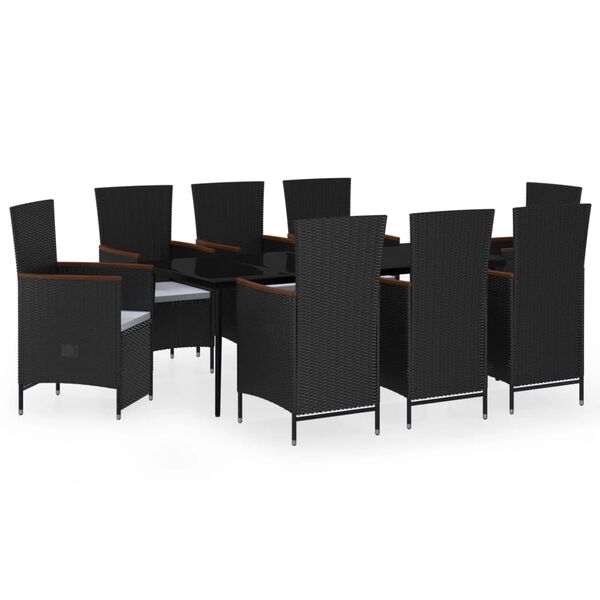 vidaXL 9 Piece Garden Dining Set with Cushions Black