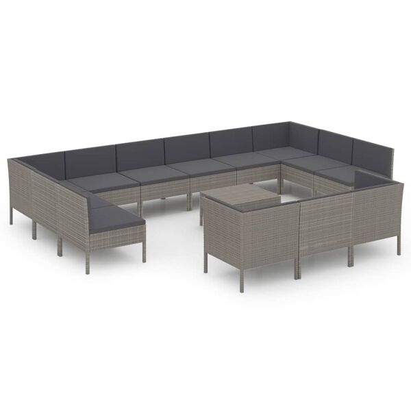 vidaXL 14 Piece Garden Lounge Set with Cushions Poly Rattan Grey