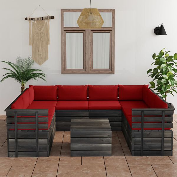 vidaXL 9 Piece Garden Pallet Lounge Set with Cushions Solid Pinewood