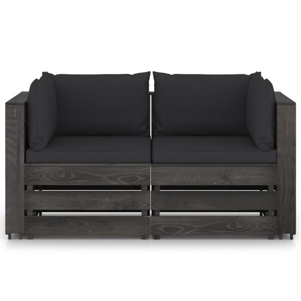 vidaXL 2-Seater Garden Sofa with Cushions Grey Impregnated Wood