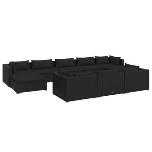 vidaXL 10 Piece Garden Lounge Set with Cushions Black Poly Rattan