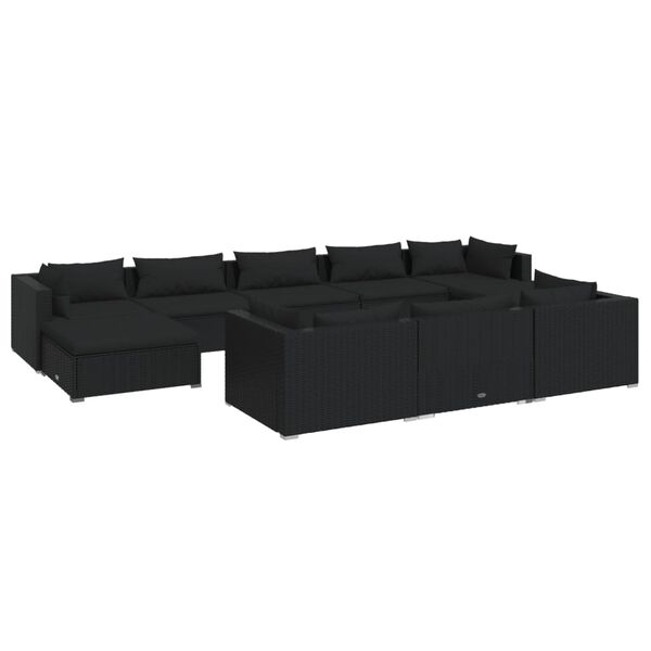 vidaXL 10 Piece Garden Lounge Set with Cushions Black Poly Rattan