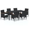 vidaXL 7 Piece Garden Dining Set with Cushions Poly Rattan Black