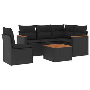 vidaXL 6 Piece Garden Sofa Set with Cushions Black Poly Rattan