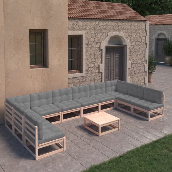 vidaXL 11 Piece Garden Lounge Set with Cushions Solid Pinewood