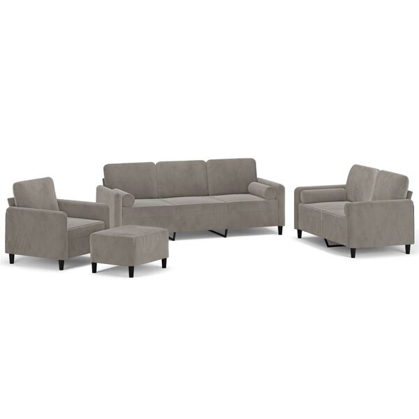 vidaXL 4 Piece Sofa Set with Throw Pillows&Cushions Light Grey Velvet