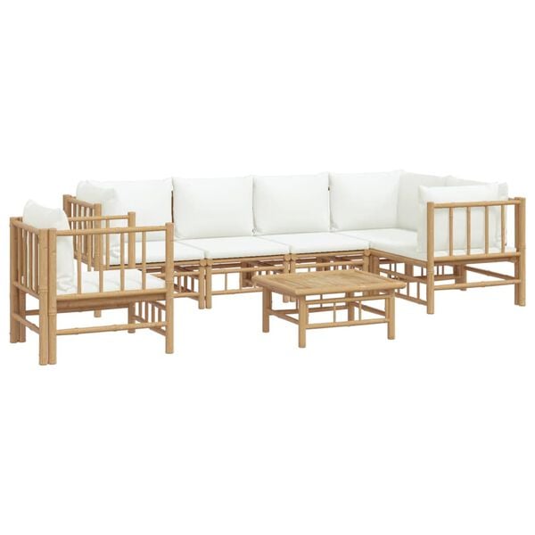 vidaXL 7 Piece Garden Lounge Set with Cream White Cushions Bamboo