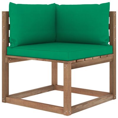 vidaXL Garden Pallet Corner Sofa with Green Cushions