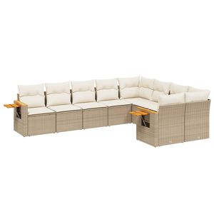 vidaXL 9 Piece Garden Sofa Set with Cushions Beige Poly Rattan