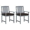 vidaXL Garden Chairs with Cushions 2 pcs Grey Solid Acacia Wood