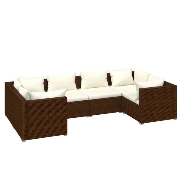 vidaXL 6 Piece Garden Lounge Set with Cushions Poly Rattan Brown