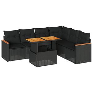 vidaXL Garden Sofa Set | Black | Poly Rattan, Acacia Wood, Powder-Coated Steel