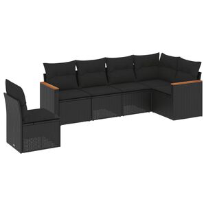 vidaXL 6 Piece Garden Sofa Set with Cushions Black Poly Rattan