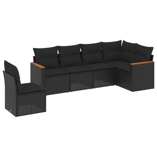 vidaXL 6 Piece Garden Sofa Set with Cushions Black Poly Rattan