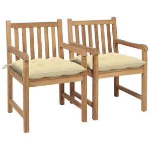 vidaXL Garden Chairs 2 pcs with Cream White Cushions Solid Teak Wood