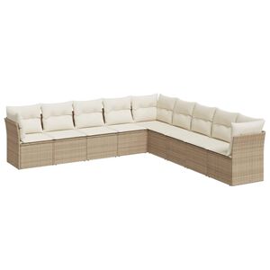 vidaXL 9 Piece Garden Sofa Set with Cushions Beige Poly Rattan