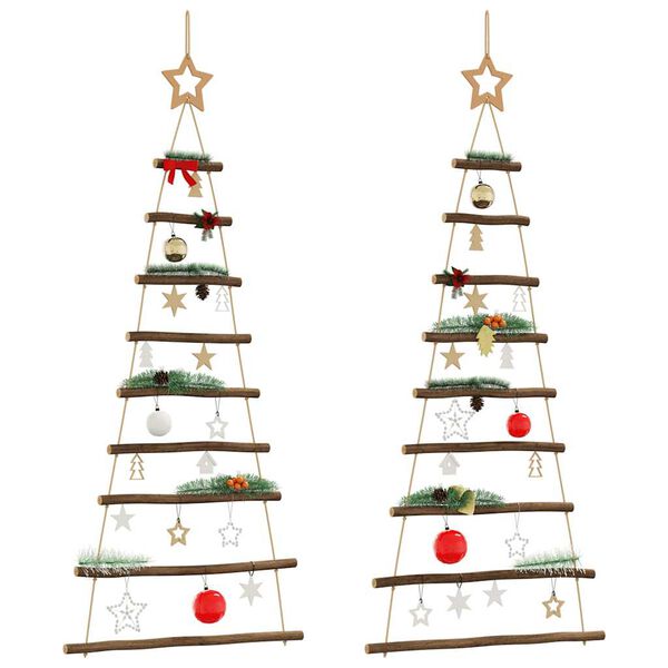 vidaXL&nbsp;Hanging Christmas Trees with Top Stars 2 pcs 55x120 cm Natural Branch