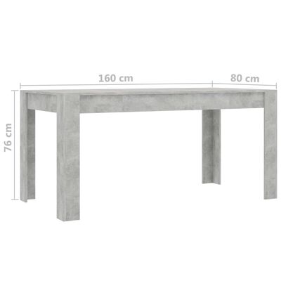 vidaXL Dining Table Concrete Grey 160x80x76 cm Engineered Wood