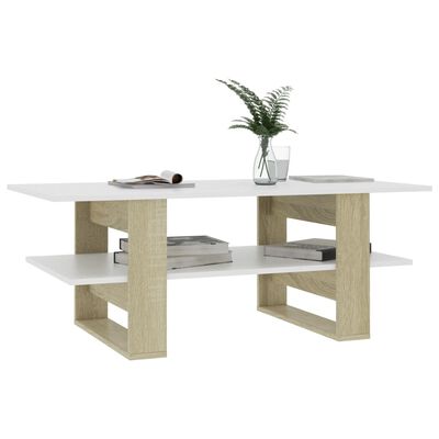 vidaXL Coffee Table White and Sonoma Oak 110x55x42 cm Engineered Wood