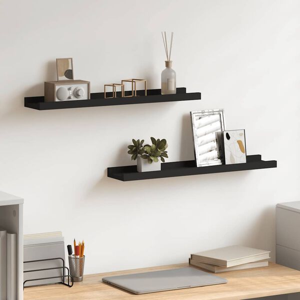 vidaXL Picture Frame Ledge Shelves 2 pcs Black 60x9x3 cm MDF