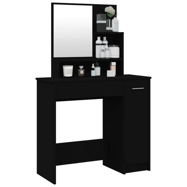 vidaXL Dressing Table with Mirror Black 86.5x35x136 cm