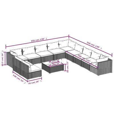 vidaXL 12 Piece Garden Lounge Set with Cushions Grey Poly Rattan