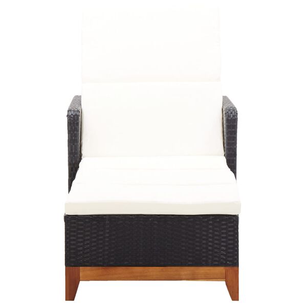 vidaXL Sun Lounger Poly Rattan and Solid Acacia Wood Black