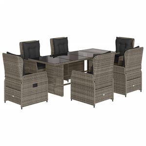 vidaXL 7 Piece Garden Dining Set with Cushions Grey Poly Rattan