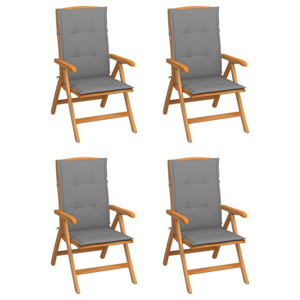 vidaXL Reclining Garden Chairs with Cushions 4 pcs Solid Teak Wood