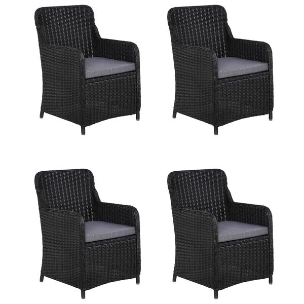 vidaXL 5 Piece Garden Dining Set with Cushions Poly Rattan Black