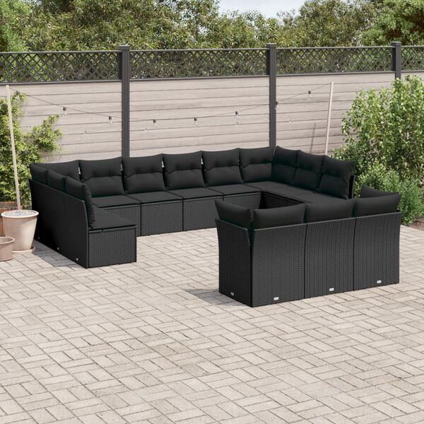 vidaXL 13 Piece Garden Sofa Set with Cushions Black Poly Rattan