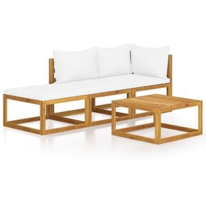 vidaXL 4 Piece Garden Lounge Set with Cushion Cream Solid Acacia Wood