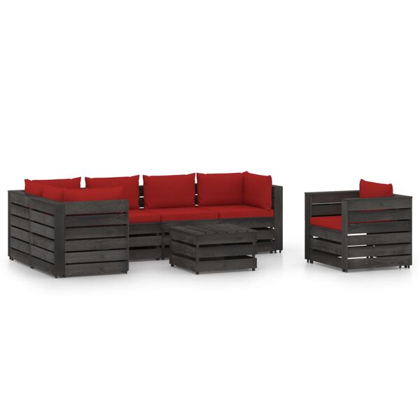 vidaXL 7 Piece Garden Lounge Set with Cushions Grey Impregnated Wood