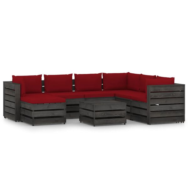 vidaXL 8 Piece Garden Lounge Set with Cushions Grey Impregnated Wood