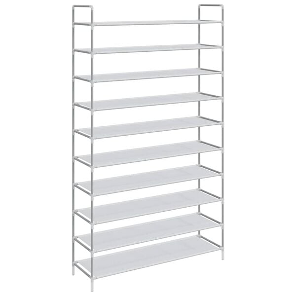 vidaXL Shoe Rack with 10 Shelves Metal and Non-woven Fabric Silver