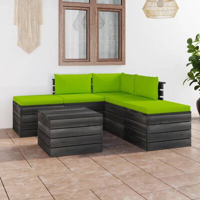 vidaXL 6 Piece Garden Pallet Lounge Set with Cushions Solid Pinewood