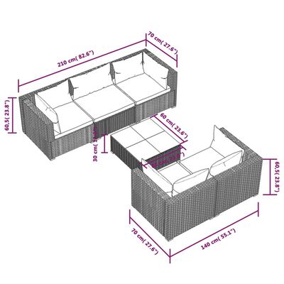 vidaXL 6 Piece Garden Lounge Set with Cushions Poly Rattan Grey