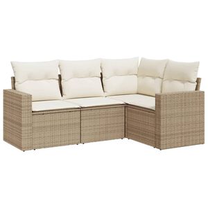 vidaXL 4 Piece Garden Sofa Set with Cushions Beige Poly Rattan